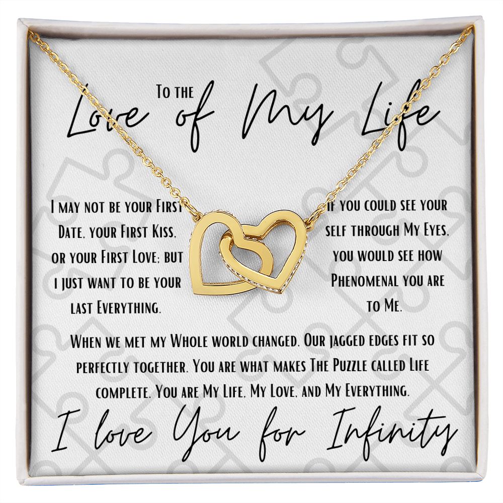 Love Puzzle (White)message card w/ Interlocking Hearts necklace