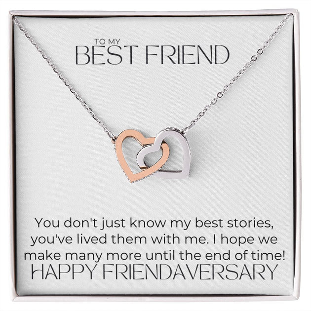Friendaversary message card w/ Interlocking Hearts necklace 
