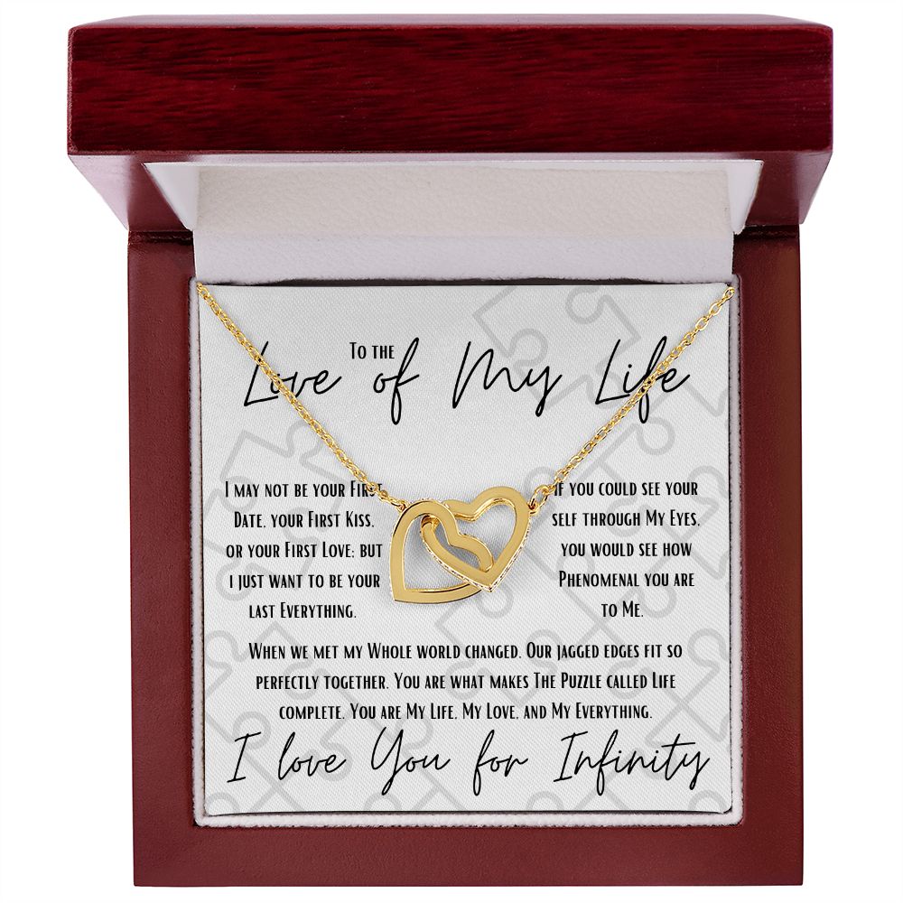 Love Puzzle (White)message card w/ Interlocking Hearts necklace