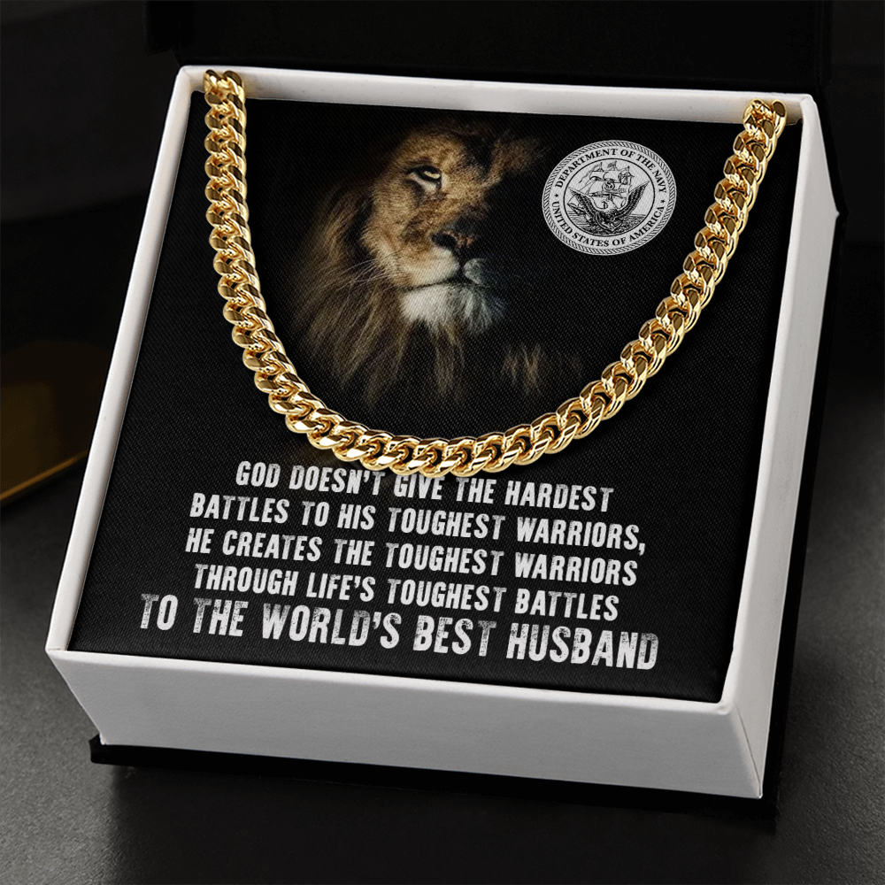 To Navy Husband - Warrior Message w/ Cuban Link Chain